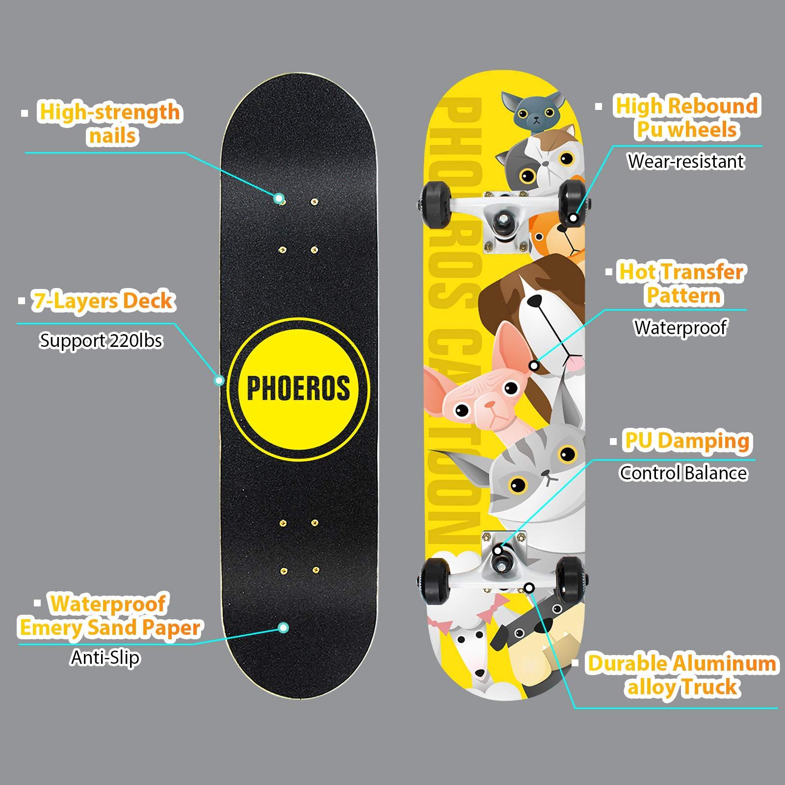 Cesulos Complete Skateboards- Standard Skateboards for Beginners Kids Boys Girls Teenager- 31''x 8''Canadian Maple Cruiser Pro Skate Board, Skateboards 6