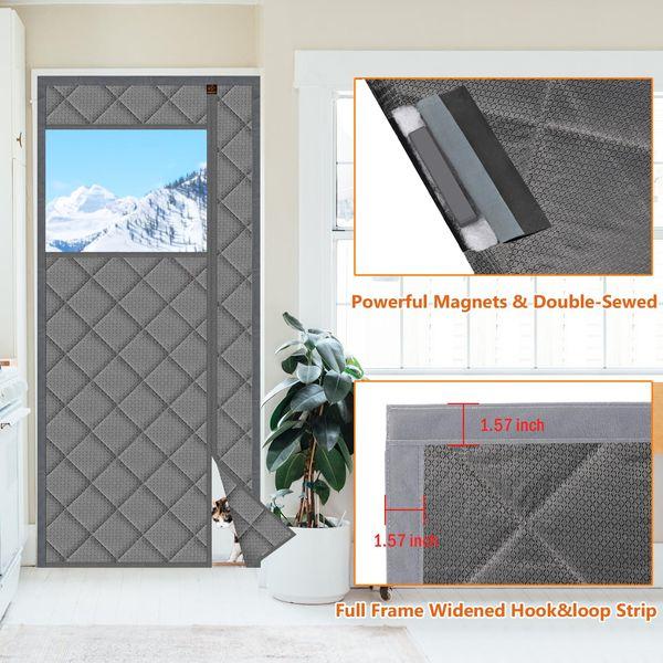 WochiTV Magnetic Thermal Insulated Door Curtain Fits Door Size 112 CM x 216 CM, Durable Waterproof Cloth, Polyester Fiber Filling, Weatherproof, Windproof, Reduce Noise, Side Opening, Grey 3