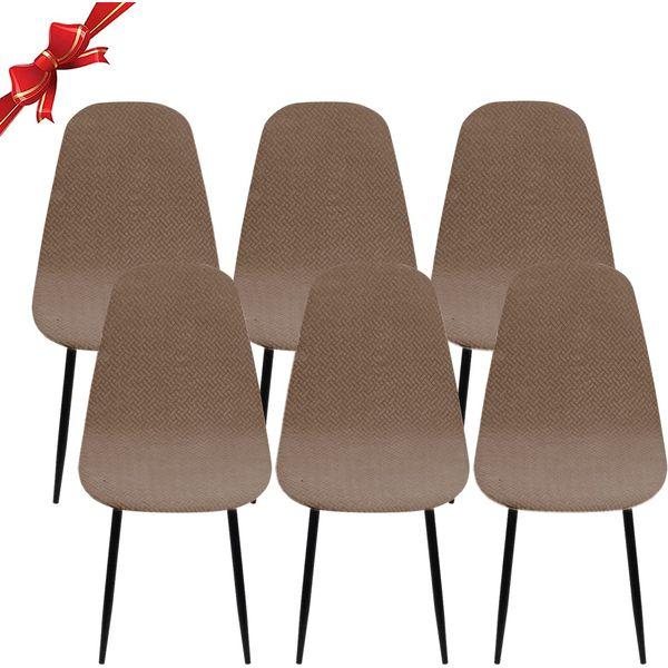 Jaotto Shell Chair Covers Set of 6,Stretch Shell Dining Chair Slipcovers,Diagonal Scandinavian Dining Chair Covers Washable Removable,Lounge Corner Chair Protector for Round Back Chair,Camel