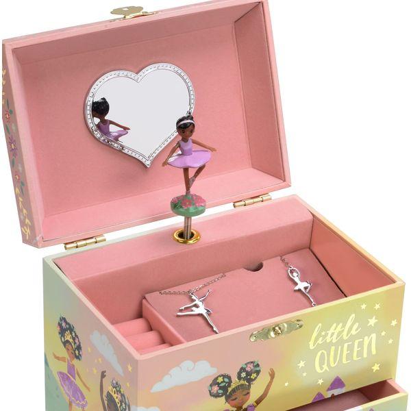 Jewelkeeper Ballerina Music Box & Little Girls Jewellery Set - 3 Ballerina Gifts for Girls - Little Queen Design 2