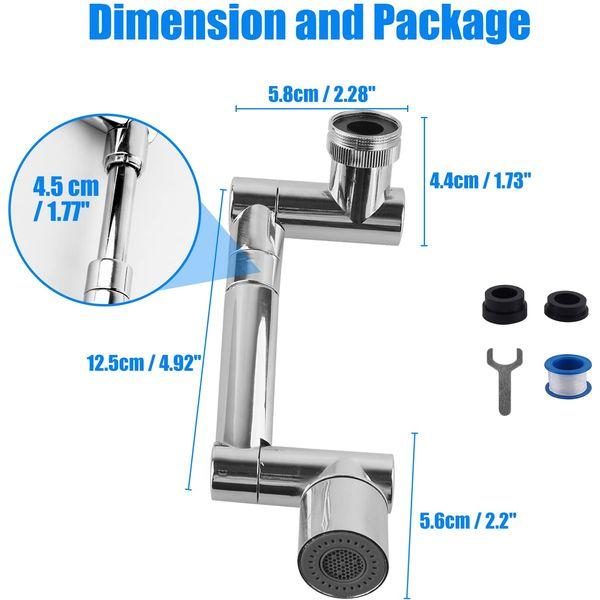 Swivel Tap Extender Universal Sink Faucet Aerator 2 Spray Mode Extendable Filter, Big Angle Rotatable, Multifunctional Robotic Arm Mixer for Kitchen Bathroom Chrome (with 3 tap adaptors) 1