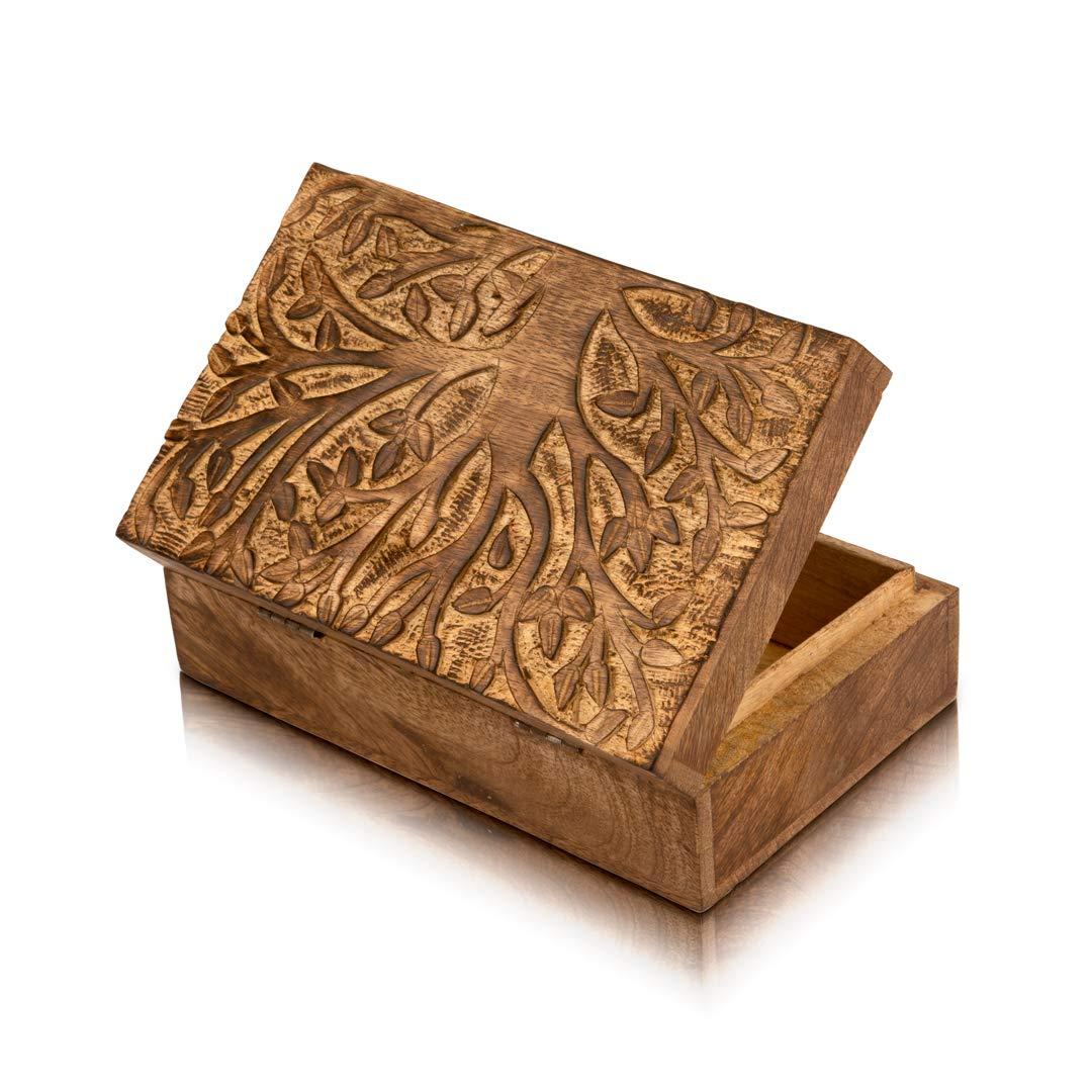 Great Birthday Gift Handmade Decorative Wooden Jewelry Box With Tree Of Life Carving Jewelry Organizer Keepsake Box Treasure Chest Trinket Holder Watch Box Storage Box 20 x 12 cms Housewarming Gifts 2