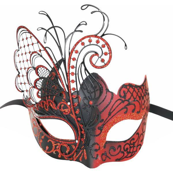 Ubauta Red/Black Butterfly Rhinestone Metal Venetian Women Mask for Masquerade/Mardi Gras Party/Sexy Costume Ball/Wedding 0