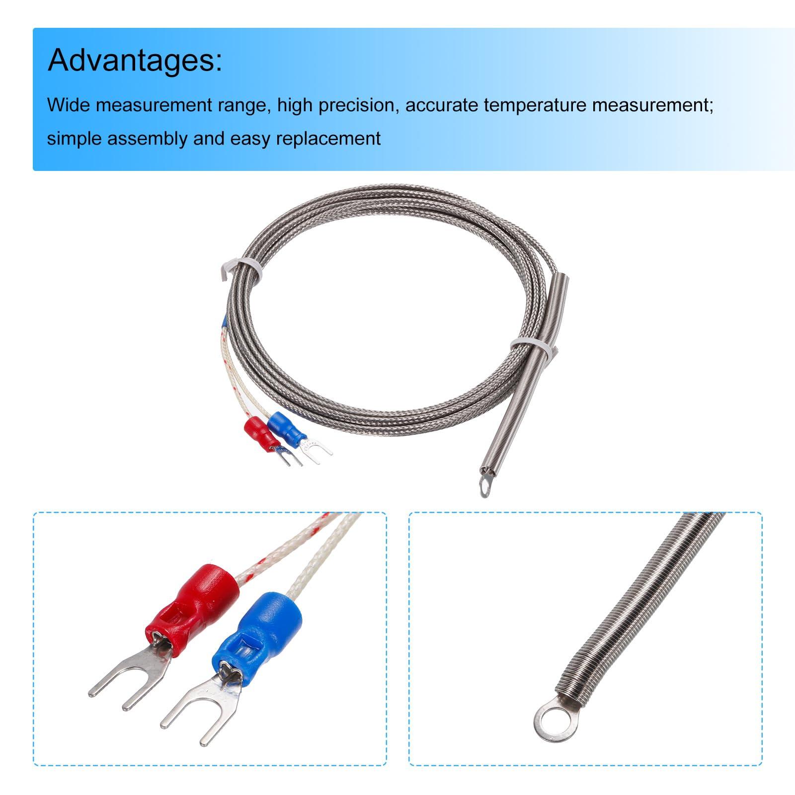 sourcing map K Type Thermocouple Temperature Sensor PT100 4mm Ring High Temperature Probe 6.6ft Wire 0 to 600°C(32 to 1112°F) Stainless Steel 3