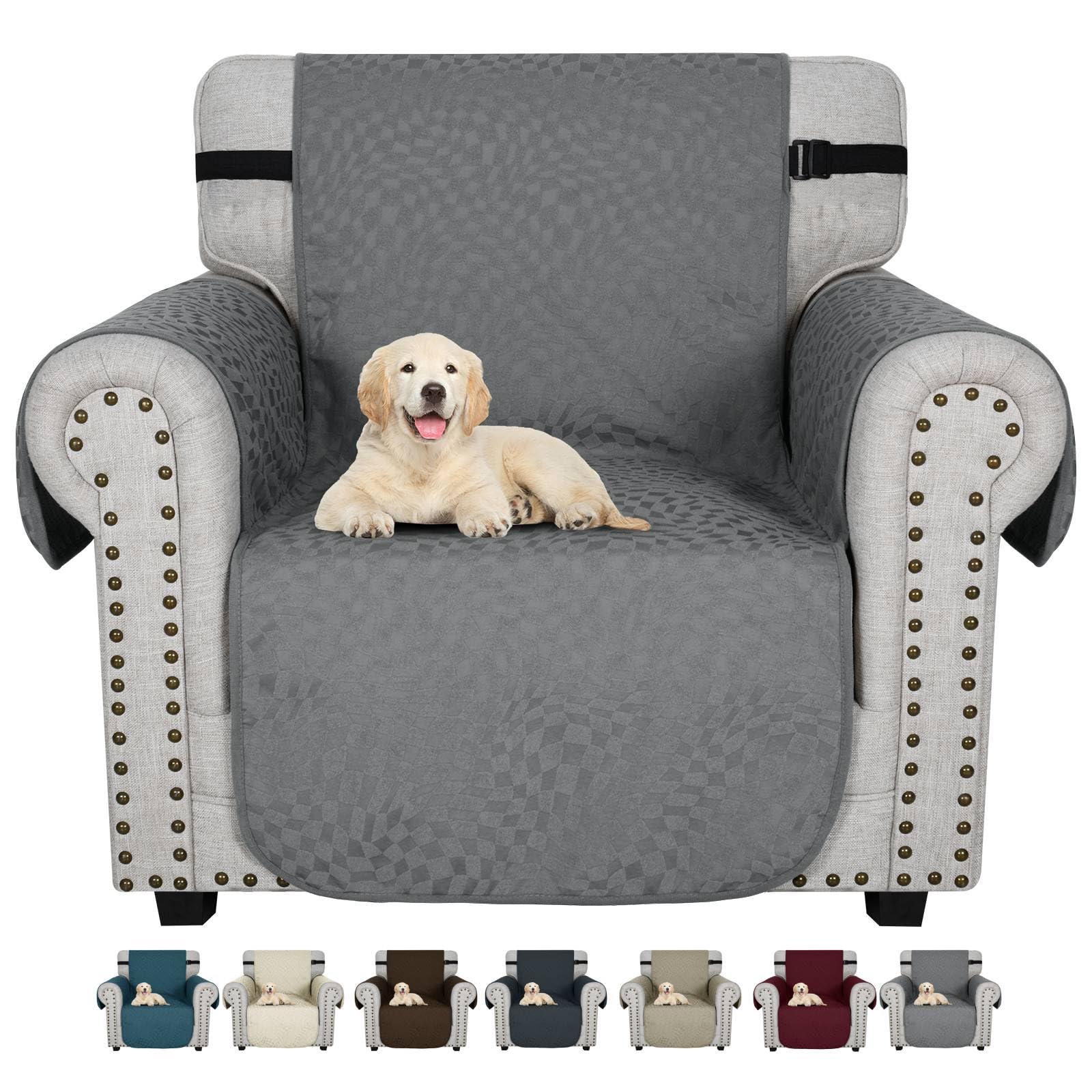 CHELZEN Latest Water Repellent Chair Covers 1 Seater Non-Slip Sofa Covers for Kids Dogs Pets Sofa Slipcover Furniture Protector with Elastic Straps (Light Gray, 1 Seater)