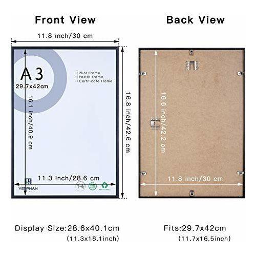 A3 Picture Frames,Certificate Frame,Poster Frame - 29.7x42 cm Black Metal Aluminum Photo Frames with Plexiglass Front for Wall Mounting,Black Set of 3 1