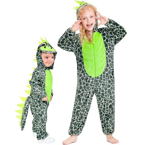IKALI Baby Dinosaur Costume, Toddler Dragon Fancy Dress Outfit, Animal Hooded Onesie Green 73/6-12M 0