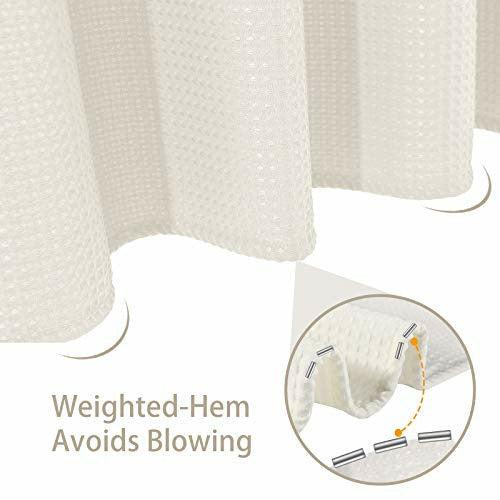 Shower Curtain for Bathroom with Metal Hooks Waffle Fabric Shower Curtain Heavy Duty Bath Curtain for Wet Room Bathtub Shower Stall, Weighted Hem, Water Resistant - 182 x 214cm (Cream) 4
