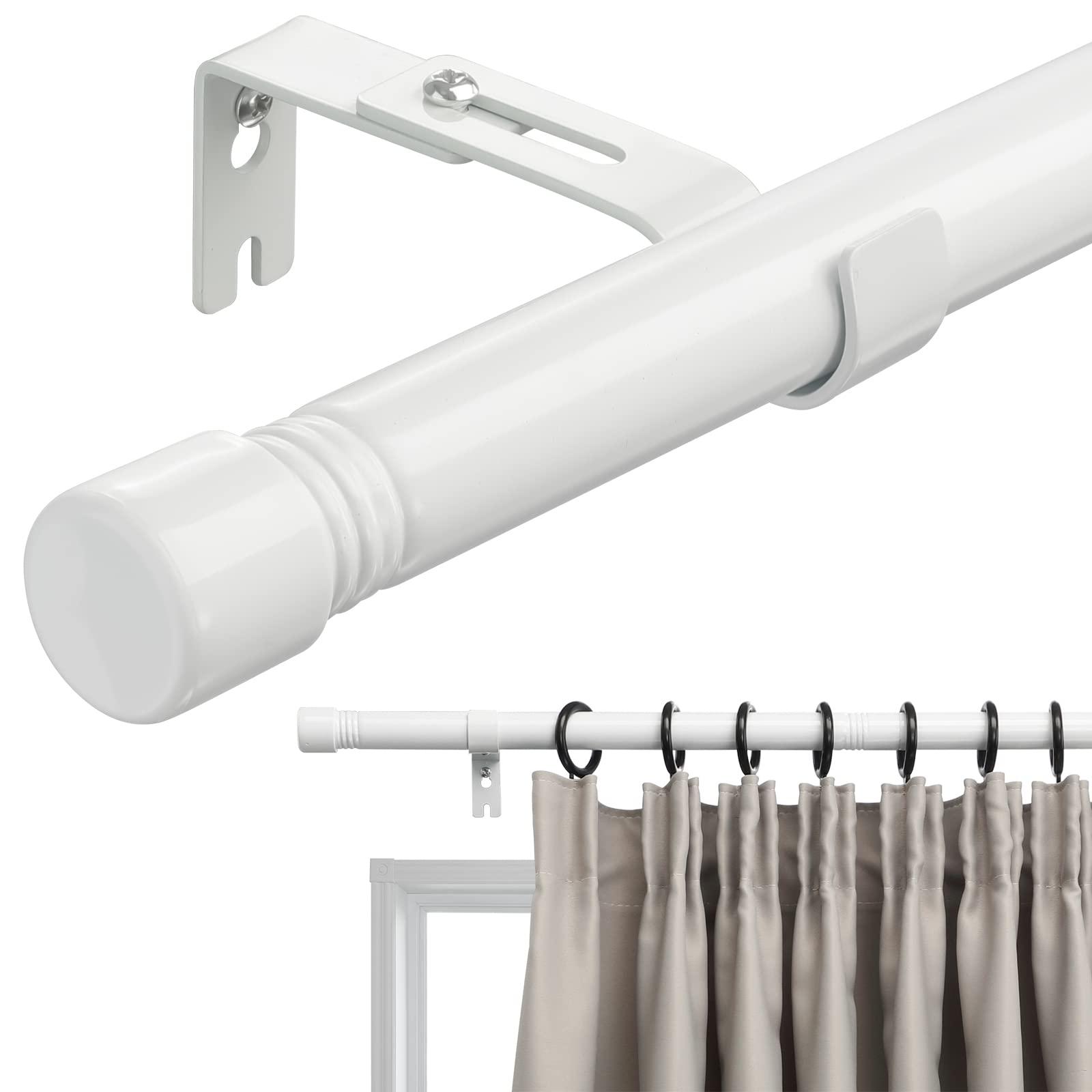 INFLATION Curtain Rod with Cap Finials 76 to 157 cm, White Curtain Pole with Brackets Fittings Set Window Poles for Living Room & Outdoor