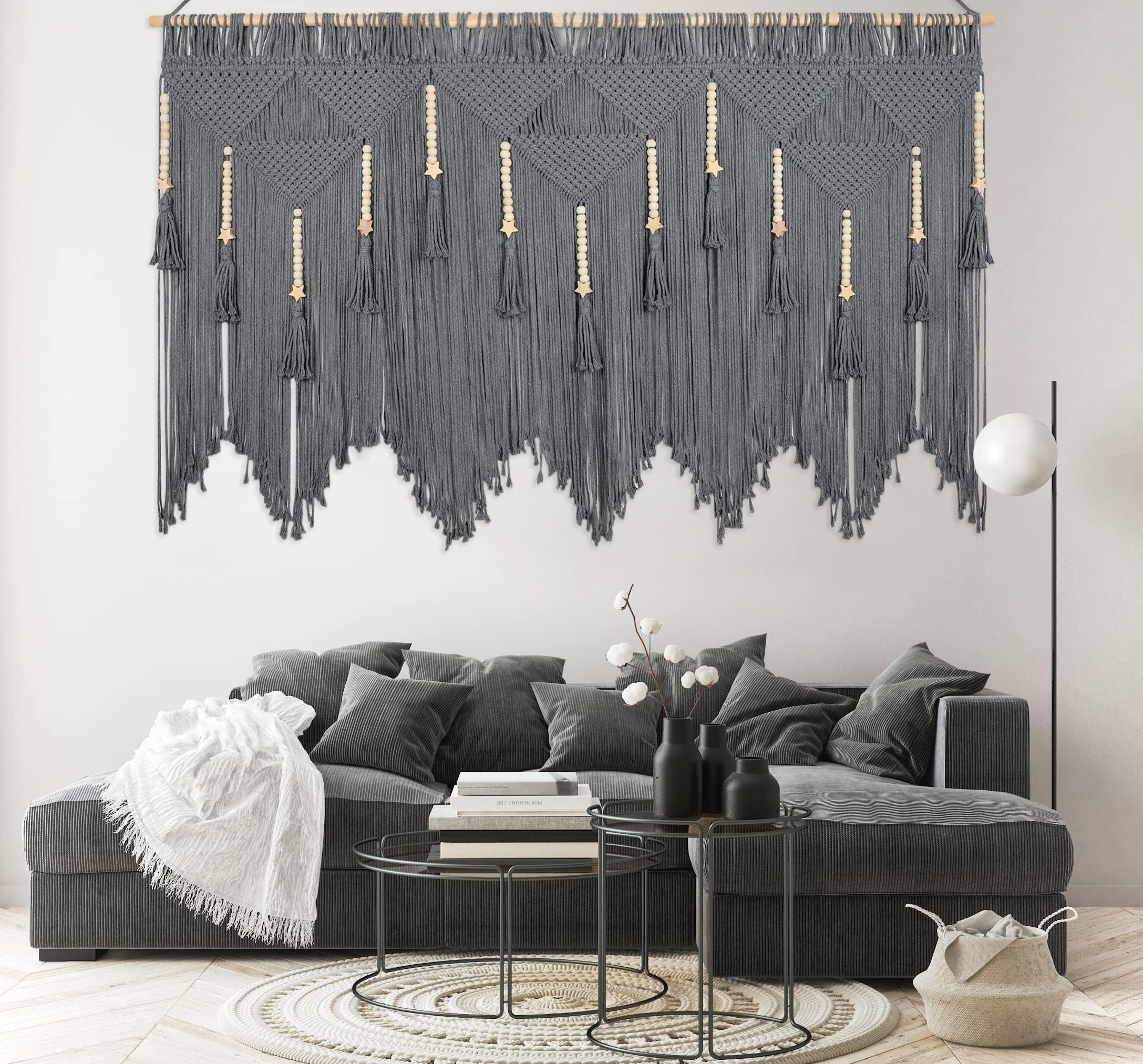 HOLAVIDA Woven Macrame Wall Hanging, Bohemian Geometric Decor Handmade Tassel Tapestry for Home Wall Decoration(Wood Dowels Not Included, 167cm×112cm) 3