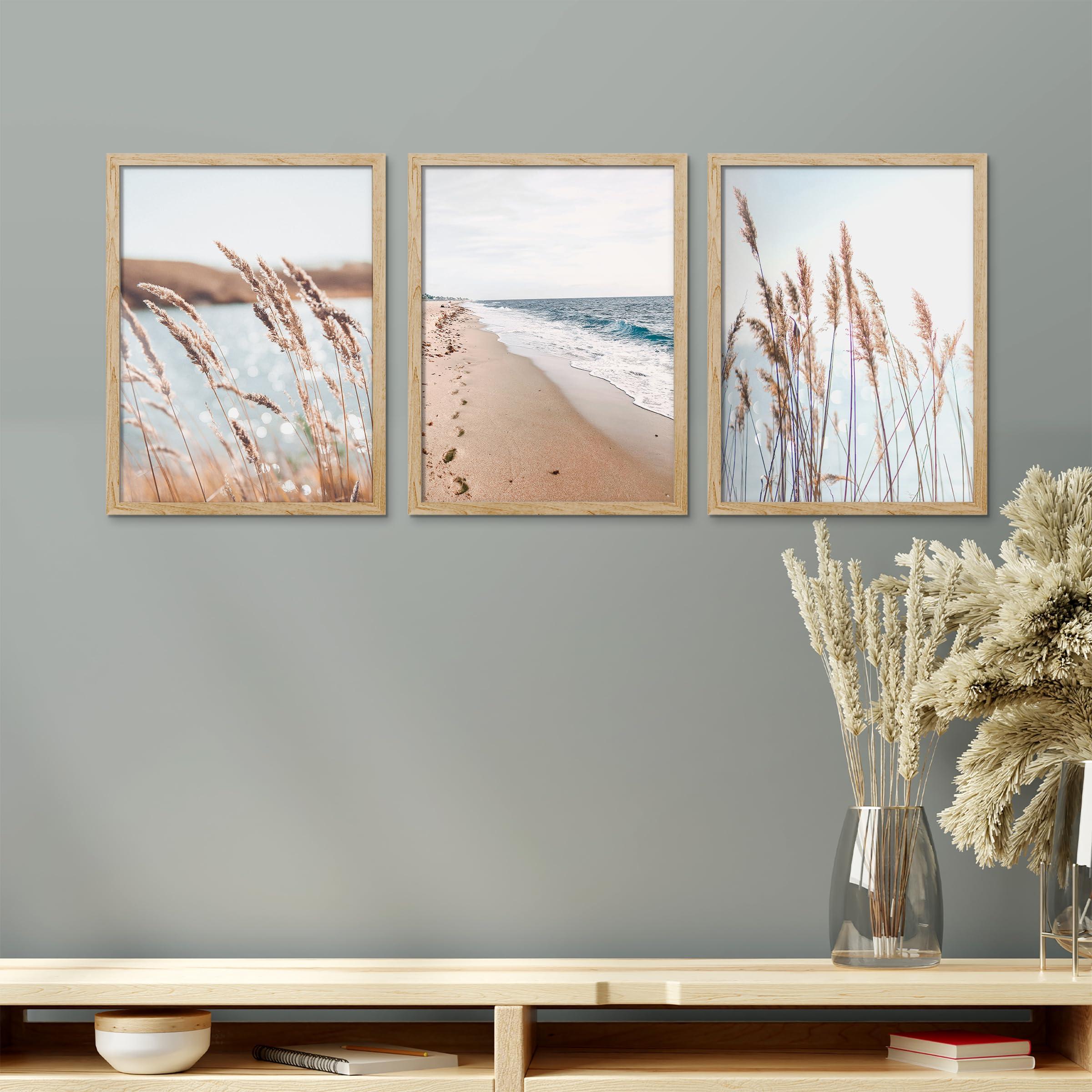 SIGNFORD Beach Wall Art Decor, Coastal Wall Art, Neutral Nature Wall Art, Framed Wall Art - 12"x16"x 3 Panels 1