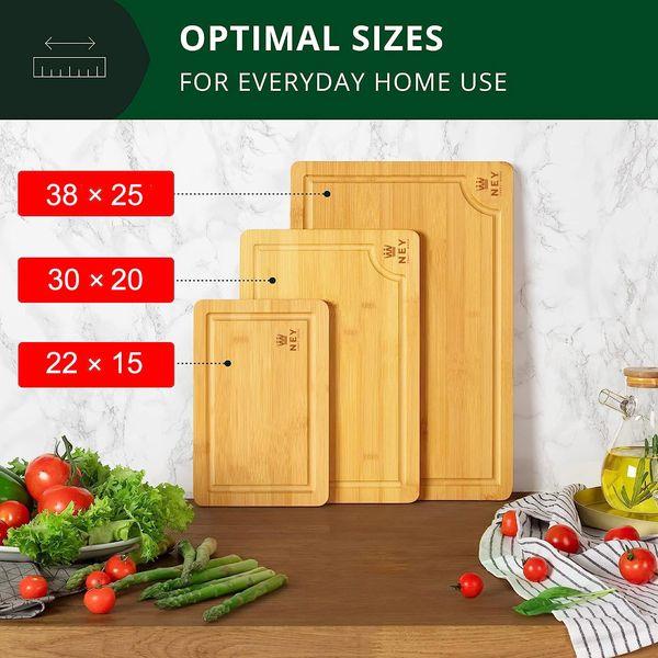 Chopping Boards for Kitchen - Bamboo Chopping Board Set of 3-Piece, Chopping Boards w/Juice Grooves, Thick Chopping Board for Meat, Veggies, Easy Grip Handle - Kitchen Gadgets Gift 1