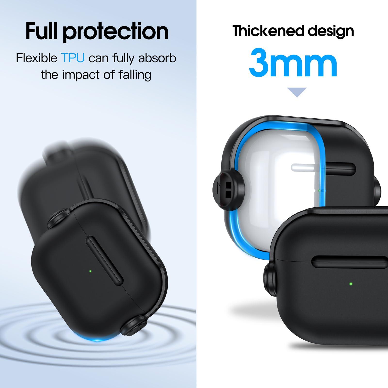 Anqrp Designed for AirPods 3 Case with Lock [Front LED Visible] [Supports Wireless Charging] Music Styling Earphone TPU + PC Protective Cover Compatible with AirPods 3rd Generation, Black 3