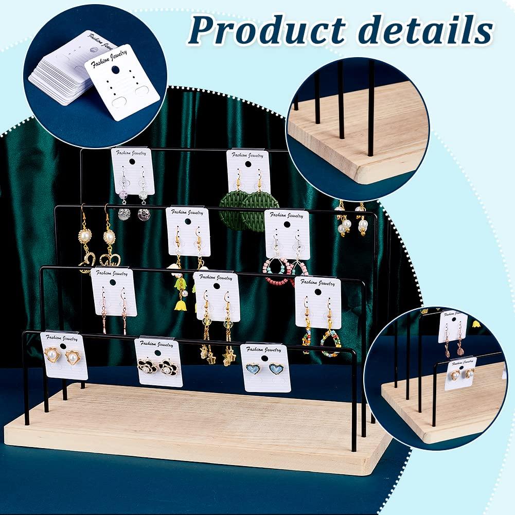 PH PandaHall Earring Display Stand for Selling, 4-Tier Stud Earring Holder Organizer Dangle Hoop Earring Storage Display Retail Jewellery Photography Props with 28pcs Cards for Personal Exhibition 3