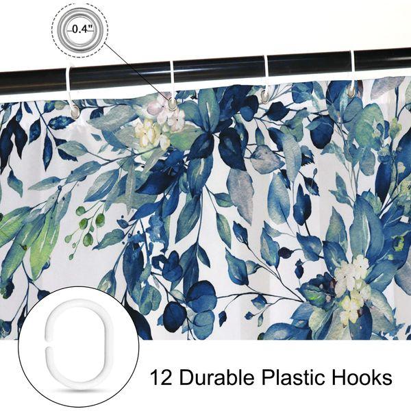 MIRRORANG Shower Curtain, Blue Floral Bathroom Curtains Mildew & Mould Resistant Polyester Bath with 12 Hooks, Waterproof Quick-Drying Fabric Plant Curtain(180 x 180 cm) 2