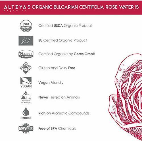 Alteya Organic Centifolia Rose Water Spray 120ml Glass bottle- 100% USDA Certified Organic Authentic Pure Rosa Centifolia Flower Water Steam-Distilled and Sold Directly by the Grower Alteya Organics 1