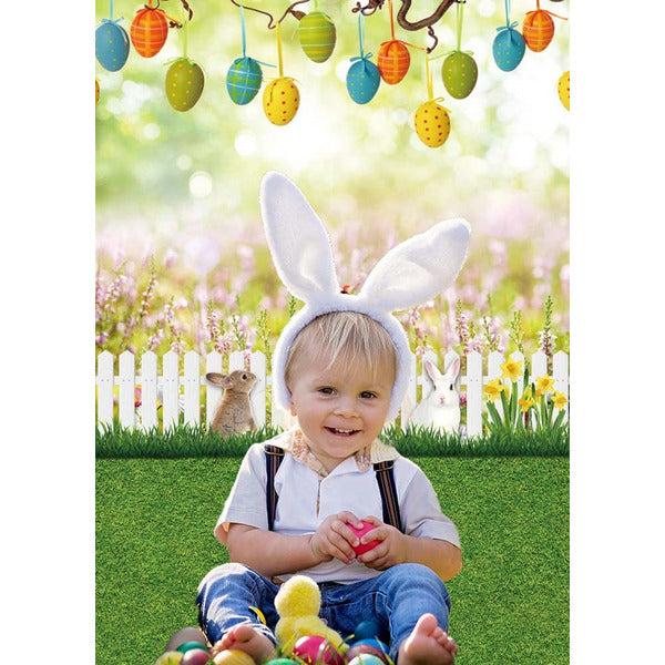 Spring Easter Background Happy Easter Backdrop Egg Bunny Green Grass Decoration Baby Shower Banner Photography Photo Supplies (6x8FT) 2