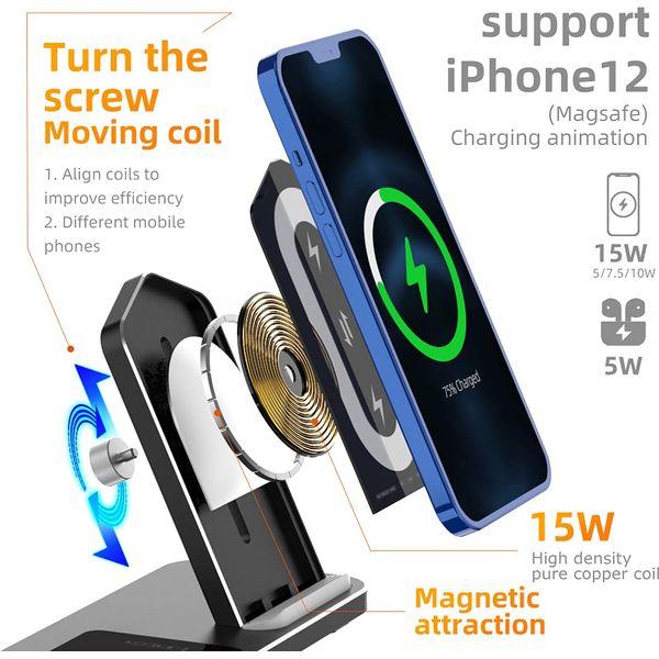 AOJUE 4 in 1 Wireless Charger Stand for iWatch/AirPods/iPhone, Qi-Certified Fast Charging Station Compatible with AirPods and iPhone 11 11 Pro X Xs XR Max（black) 2