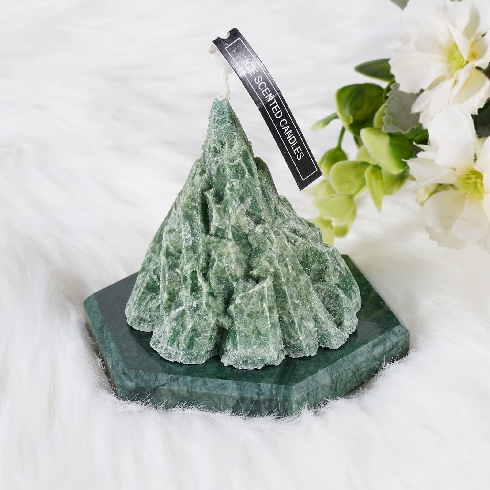 Soulnioi Aromatherapy Gift Scented Candles Marble Green Iceberg Fragrant Candle with Coaster Aroma Wax Flakes Fragrant Hanging Tablets Green Christmas Tree for Wedding Birthday Decor Women Gift 3