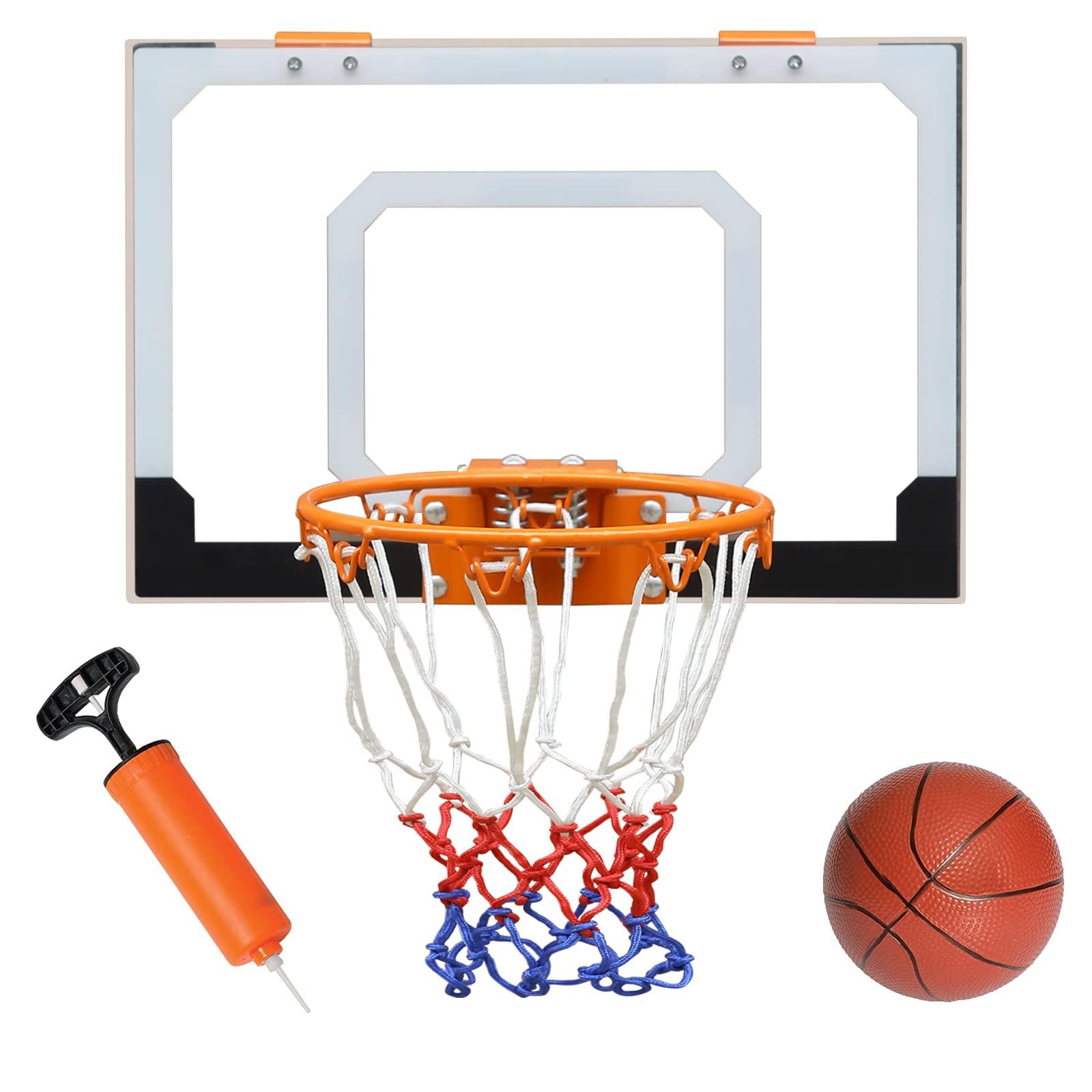 FUNJEPE Wall-Mounted Basketball Hoop，18 "x 12" Transparent Shatterproof Backboard,All-Weather net, Door Wall-Mounted Indoor Outdoor Basketball Game(Include 1 Balls and Air Pump）