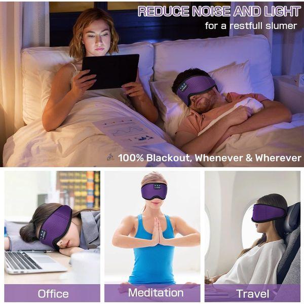 LC-dolida Bluetooth Sleep Mask Headphones for Women Men,100% Blackout 6A Ice Silk Deep Eye Mask Headphones Can Play 14 Hours,Sleep Aids for Adults Eye Covers with Travel Bag & 2 Sleep Earplugs 2