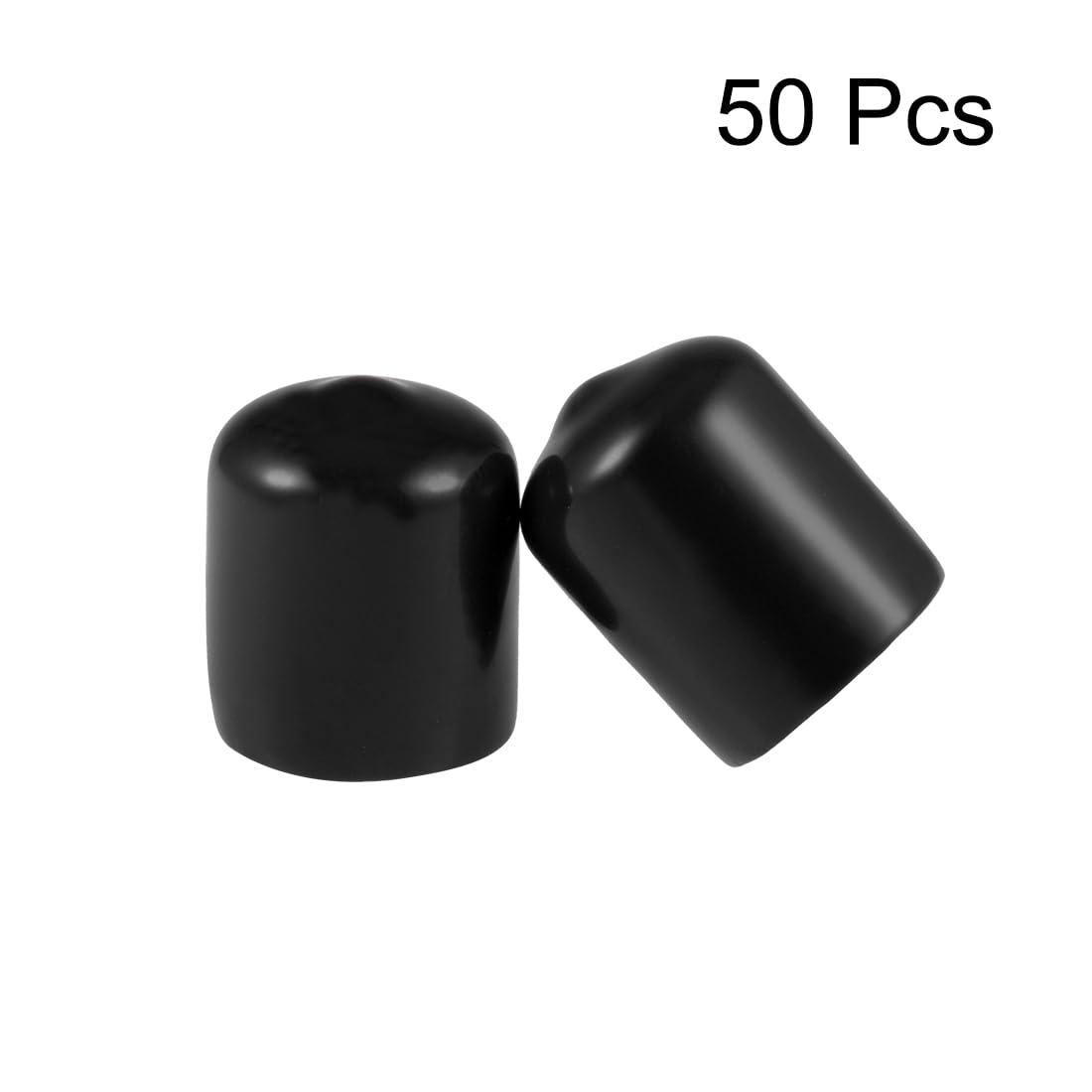 sourcing map 50pcs Rubber End Caps 17mm ID Vinyl Round Tube Bolt Cap Cover Screw Thread Protectors Black 4