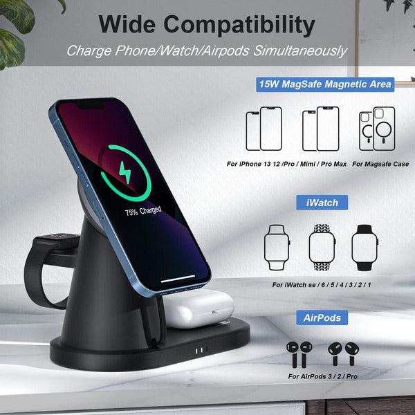 ICARERSPACE 3 in 1 Magnetic Wireless Charging Dock for Mag-safe,15W Retractable Fast Wireless Charging Station 0.8m for iPhone 13/12/Pro/Pro Max/Mini, Apple Watch SE/7/6/5/4/3/2/1, AirPods 3/2/pro 2