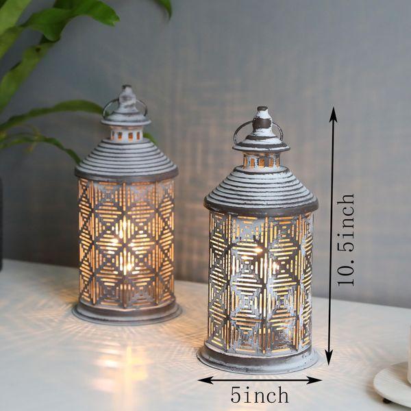 JHY DESIGN Set of 2 Battery Powered Table Lamps 26.5cm High Cordless Lamp Hanging Bedside Grey Battery Operated Lamps for Living Room Bedroom Garden Indoor Outdoor Home(Square Pattern) 1