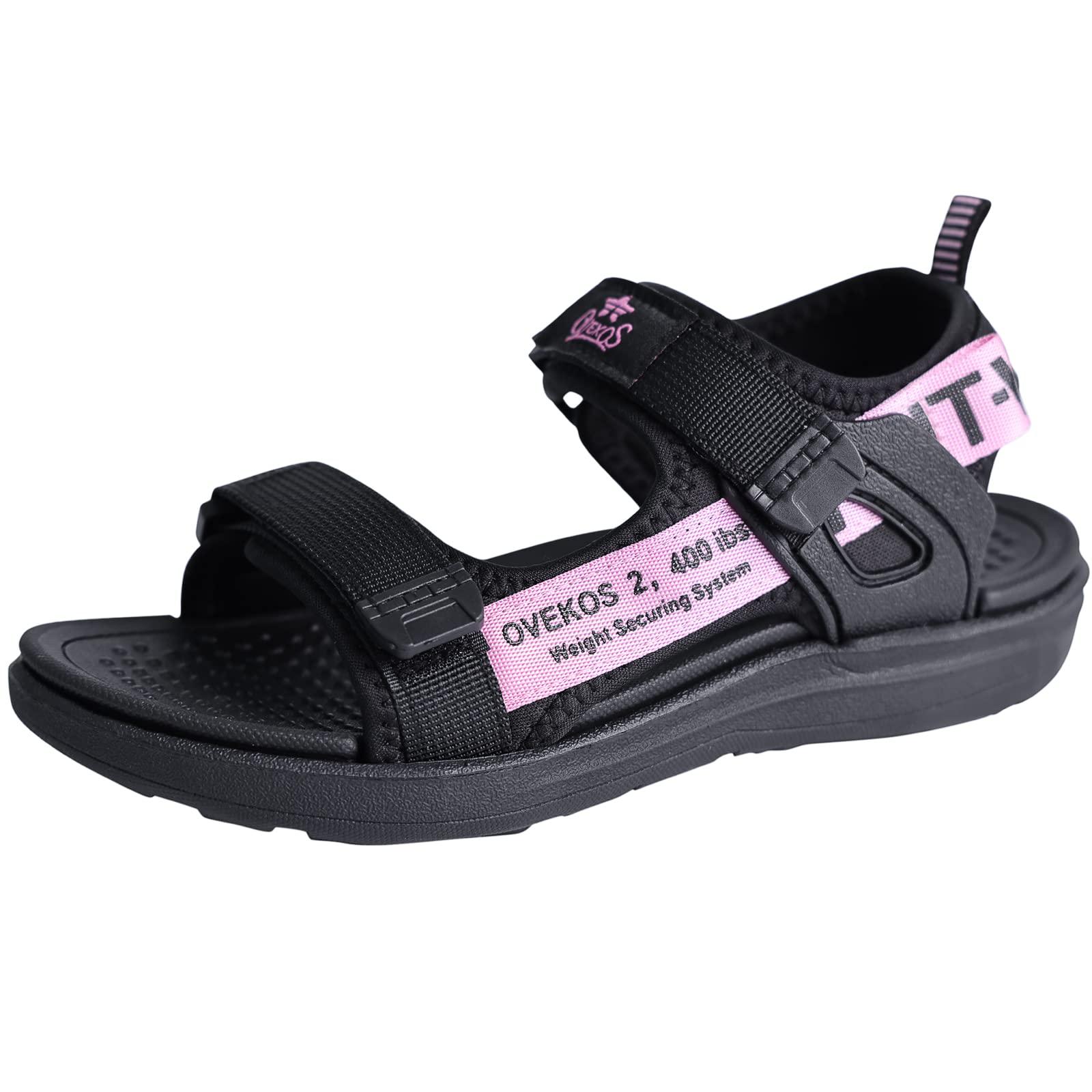 QZBAOSHU Girls Sandals Big Girls Sport Athletic Sandals 2-Strap Kid Summer Beach Shoes Black Pink,7 UK 6