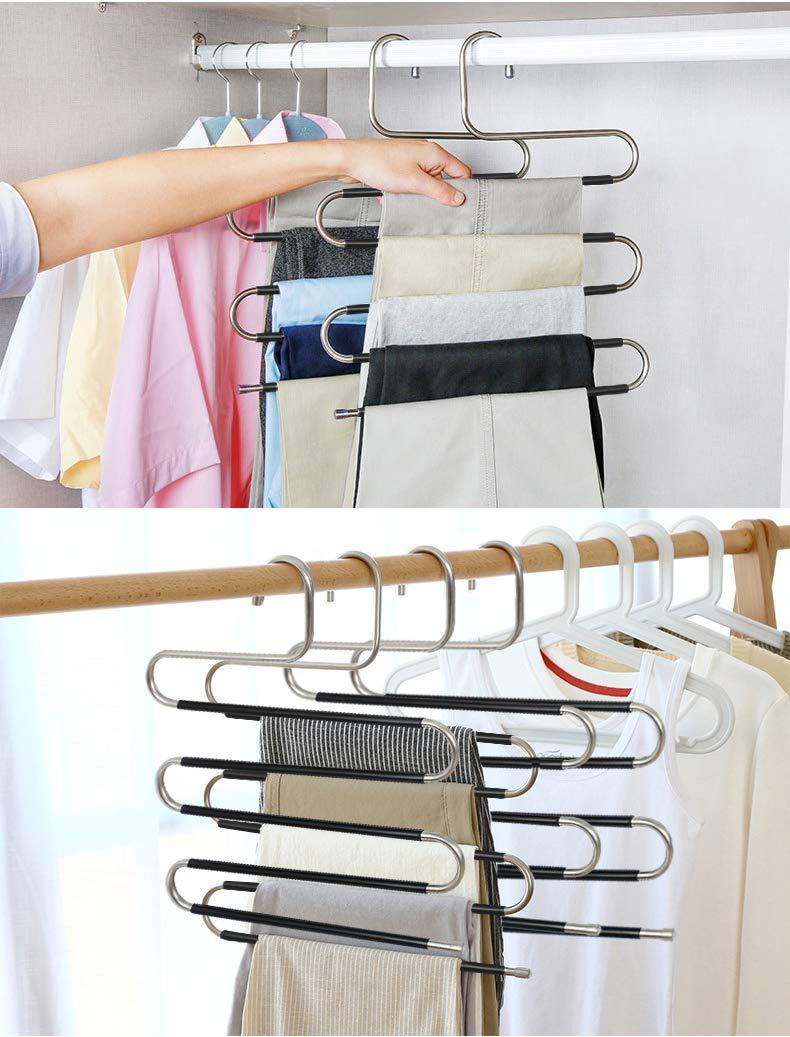 ZriEy Trouser Hanger - 4 Pack Trouser Hangers Space Saving S-Type Clothes Pants Hangers Non-Slip Closet Organizer for Scarfs Jeans Clothes Trousers Towels 2