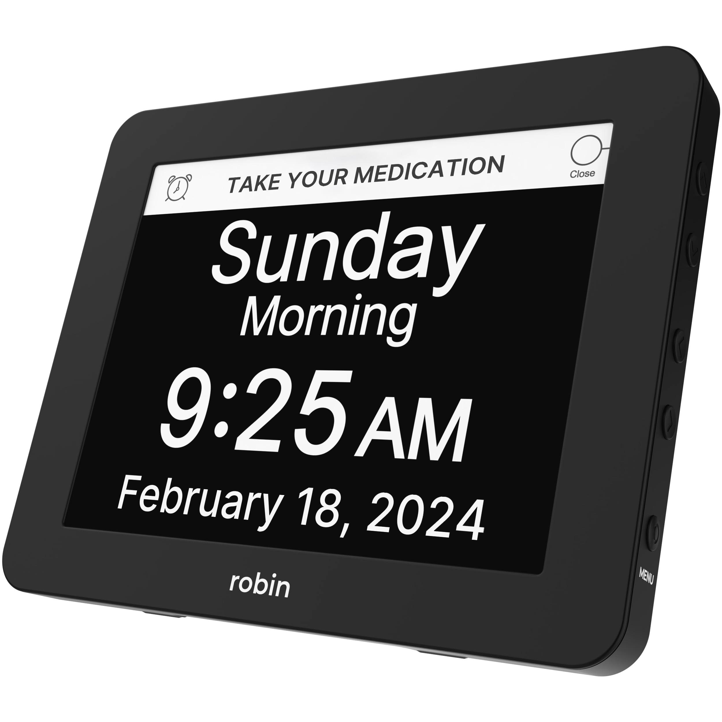 Robin Talking Clock with Day & Date for Elderly, Clocks for Seniors, Dementia Clock, Digital Calendar Clock Elderly Bedside Clocks Seniors Alzheimers Products Dementia Clocks Seniors Extra Large Black