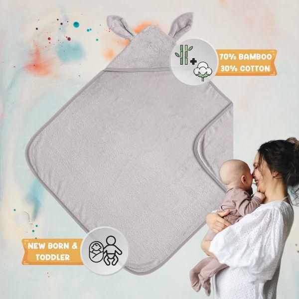 STOFIA Baby Towel with Hood Organic Bamboo and Cotton Soft Absorbent and Thick Bath Hooded Towel Giftable for Newborn and Toddler Boy and Girl (Grey) 2