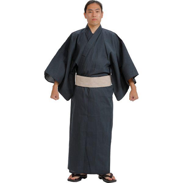 Edoten Men's Kimono Japan Shijira Weaving Yukata - black - Large 0