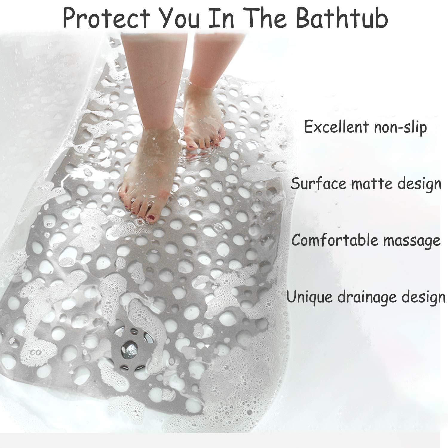 Non Slip Bath Mat Anti Mould Shower Mats TPE Bathroom Bathtub Mat Floor Shower Mats Anti Slip Antibacterial with Suction Cups & Drainage hole Perfect for Everyone Safety Blue 16.9" x 29.5"/43 x 75cm 8