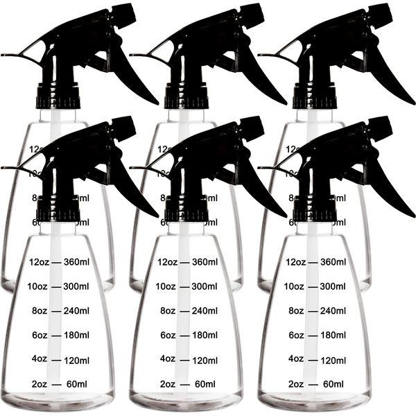 Youngever 6 Pack 350ML Clear Empty Plastic Spray Bottles, Spray Bottles for Hair and Cleaning Solutions (12 Ounce)