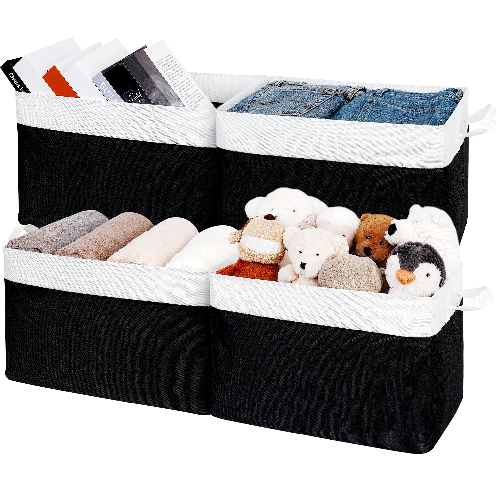 GRANNY SAYS Storage Baskets with Metal Frame, Pack of 4 Cloth Storage Boxes, Extra Large Storage Boxes Fabric, Shelf Storage Boxes, Folding Storage Boxes for Laundry Room, White Black Wardrobe Baskets