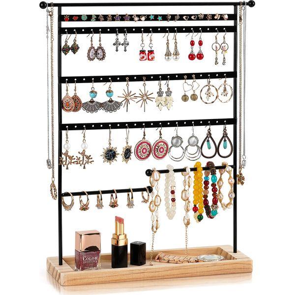 QILICZ Jewellery Organiser 7-Tier Earring Holder Stand Earring Organiser Earring Display Stand Rack Jewellery Holder Stand Tower with Tray for Earrings Studs,Black