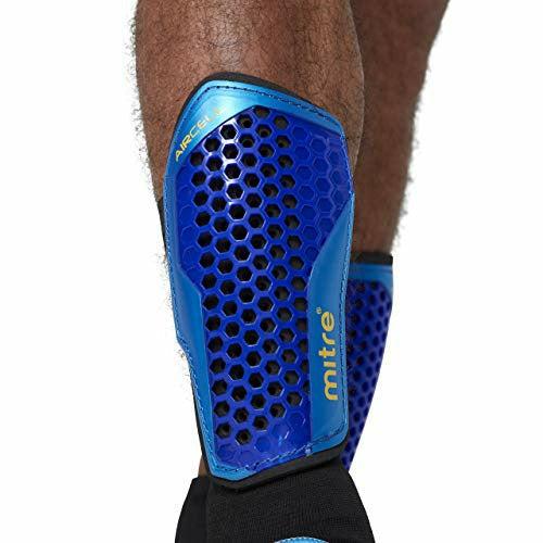 Mitre Aircell Carbon Unisex Ankle Protect Football Shinguard, Blue/Cyan/Yellow, Medium 2