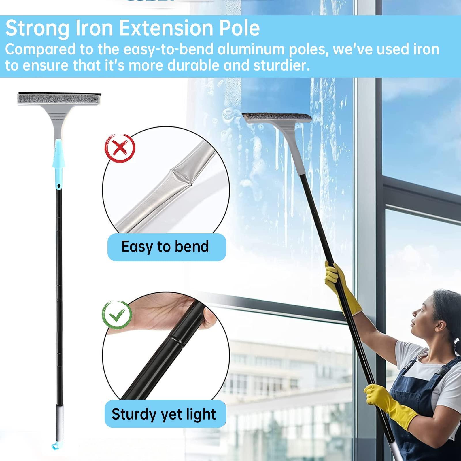 2 in 1 Window Squeegee Cleaner, Extendable Long Handled Cleaning Kit Professional Window Cleaning Equipment Shower Squeegee Glass Cleaning Tools for Indoor Outdoor Window (Grey) 7