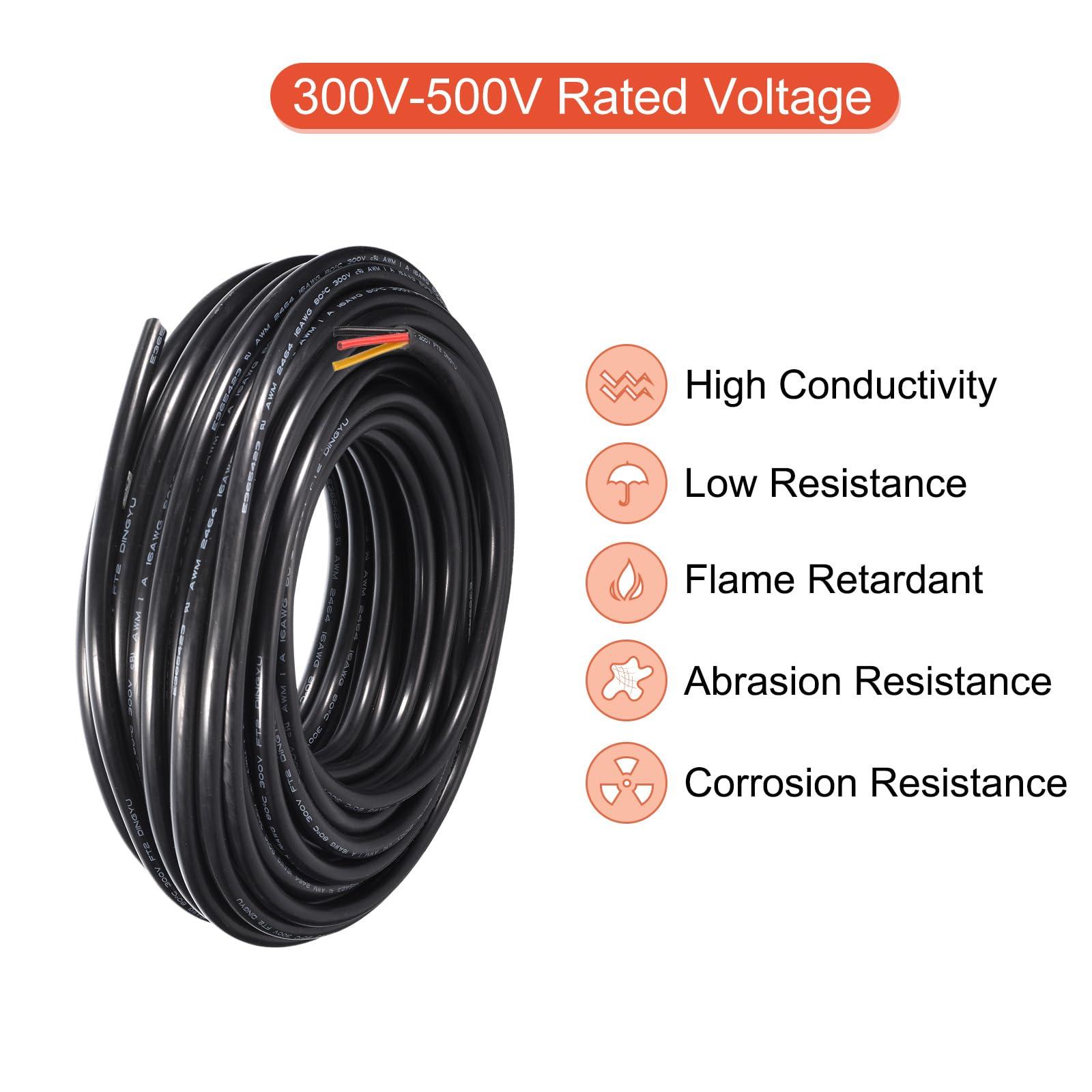 sourcing map Power Cable 3 Conductor Electrical Wire 14AWG 98.4ft 30 Meters UL2464 Electrical Wire PVC Cord Copper Cable for LED Strips Lamps Lighting 3