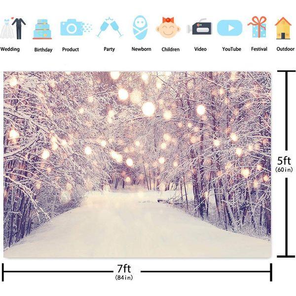 RUINI Outdoor Forest Snowfield Bokeh Spots Backdrop Dreamy Wonderland Sparkle Snowflake Tree Starry Glitter Dots Winter Christmas Party Decor Photo Booth Props (8x6FT) 2