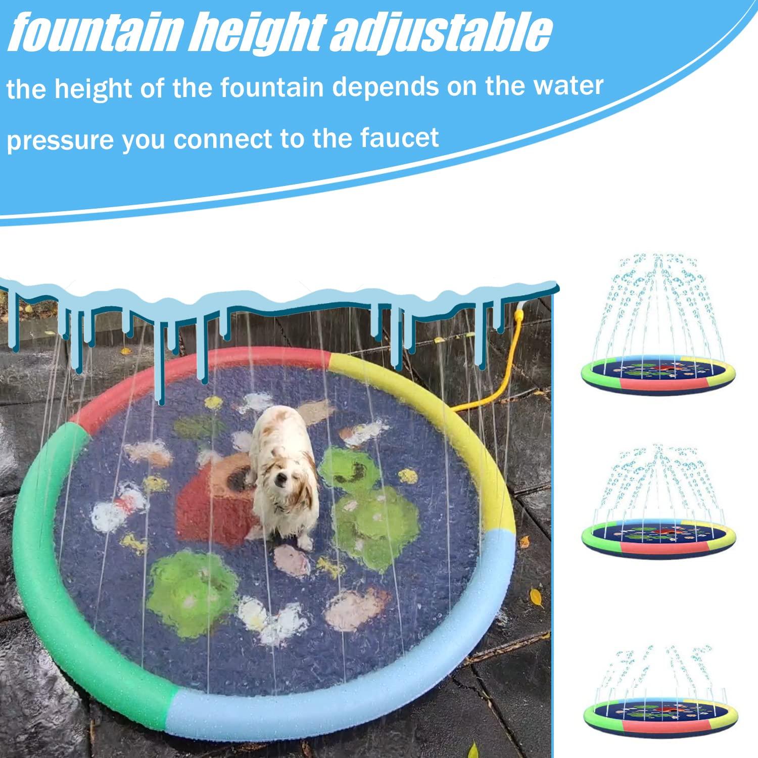 Dog Paddling Pool Foldable Dog Sprinkler Pad,Thickened Durable Pet Kids Splash Pad,Kids Summer Outdoor Garden Play Mat Wading Pool Water Toys(150cm) 2