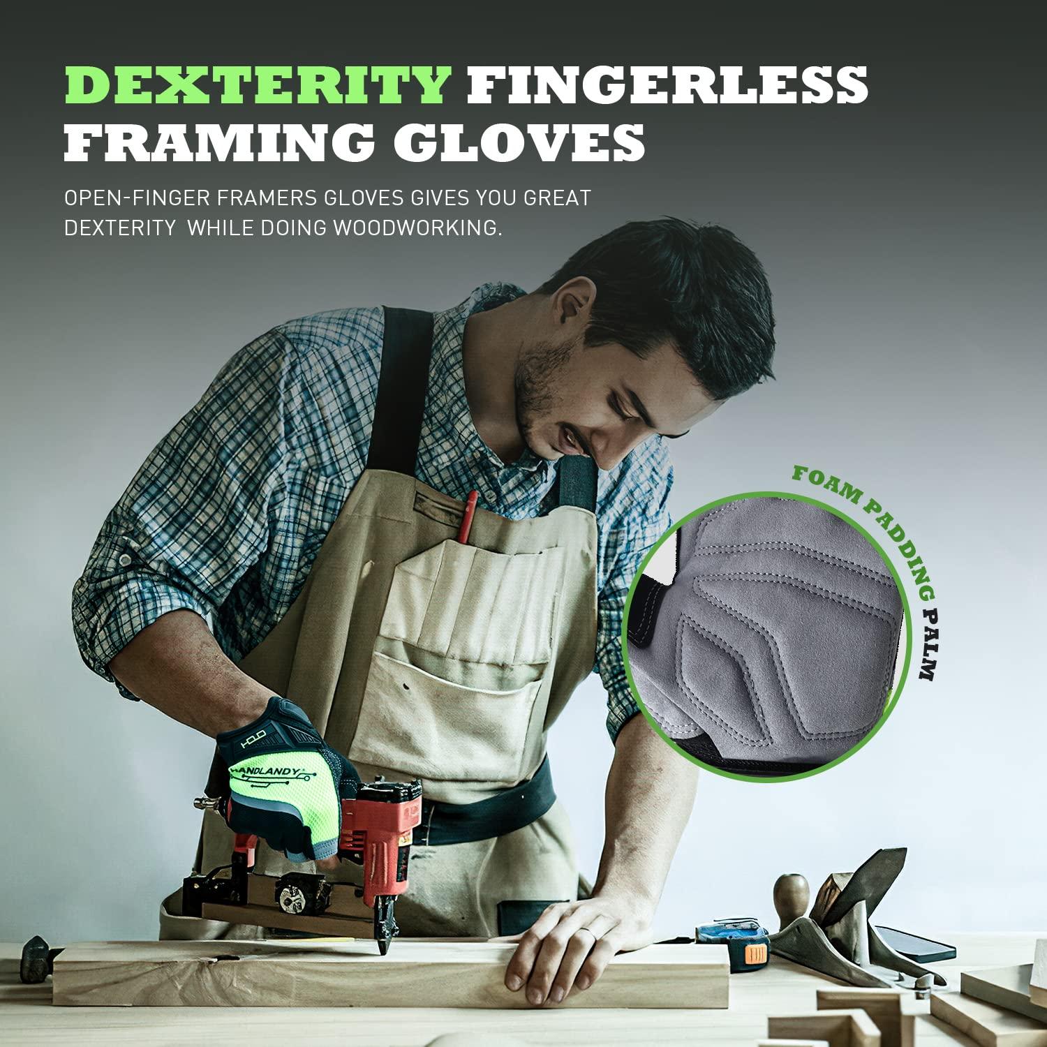 AIGEVTURE Framer Work Gloves,Fingerless Framing Gloves, Open-Finger Carpenters Gloves, High Dexterity, Performance Fit, Durable 1