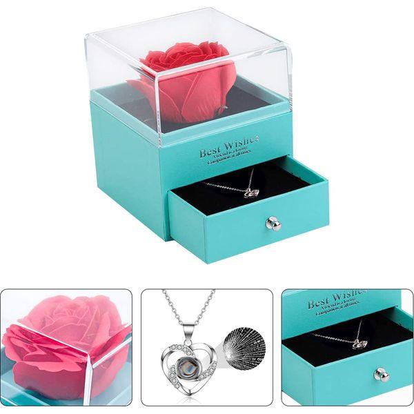 SHARON COOPER Metal Rose flowers Handmade Rose with Love You Necklace, Best Romantic Gifts for Women&Her&Mum on Valentines Day, Mothers Day, Anniversary, Birthday,Christmas (red) 1