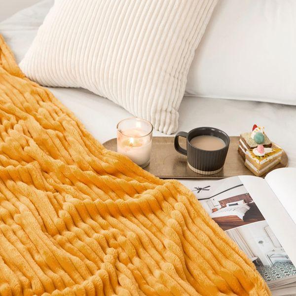 MIULEE Flannel Fleece Throw Blankets Soft Warm Comfortable Throws for Sofa Corduroy Fluffy Blanket Bed Throw for Bedroom Couch Travel Kids Bedroom Accessories 60x80Inch Orange 2