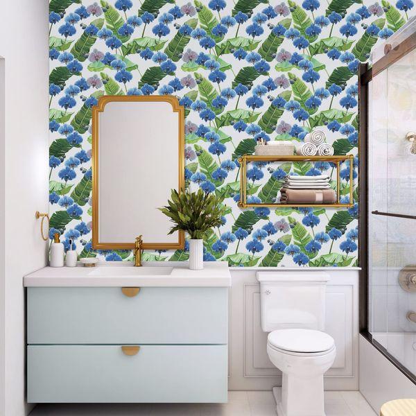 VaryPaper Phalaenopsis Floral Wallpaper Paste 44.5cmx800cm Blue Flower Contact Paper Removable Paste the Wall Wallpaper Self Adhesive Vinyl Wrap for Kitchen Countertops Living Room Furniture Wall Deco 3