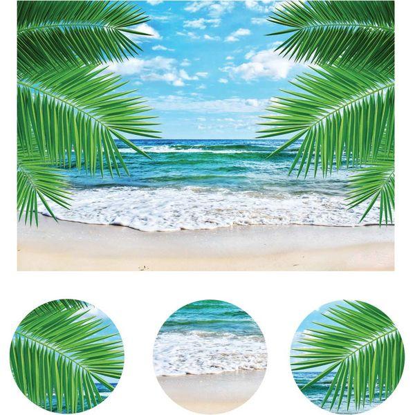 LYWYGG 10x8FT Tropical Beach Backdrop Vinyl Palm Trees Blue Sky Background for Photography Wedding Decoration Photography Backdrop Beach Backdrop CP-7-1008 3