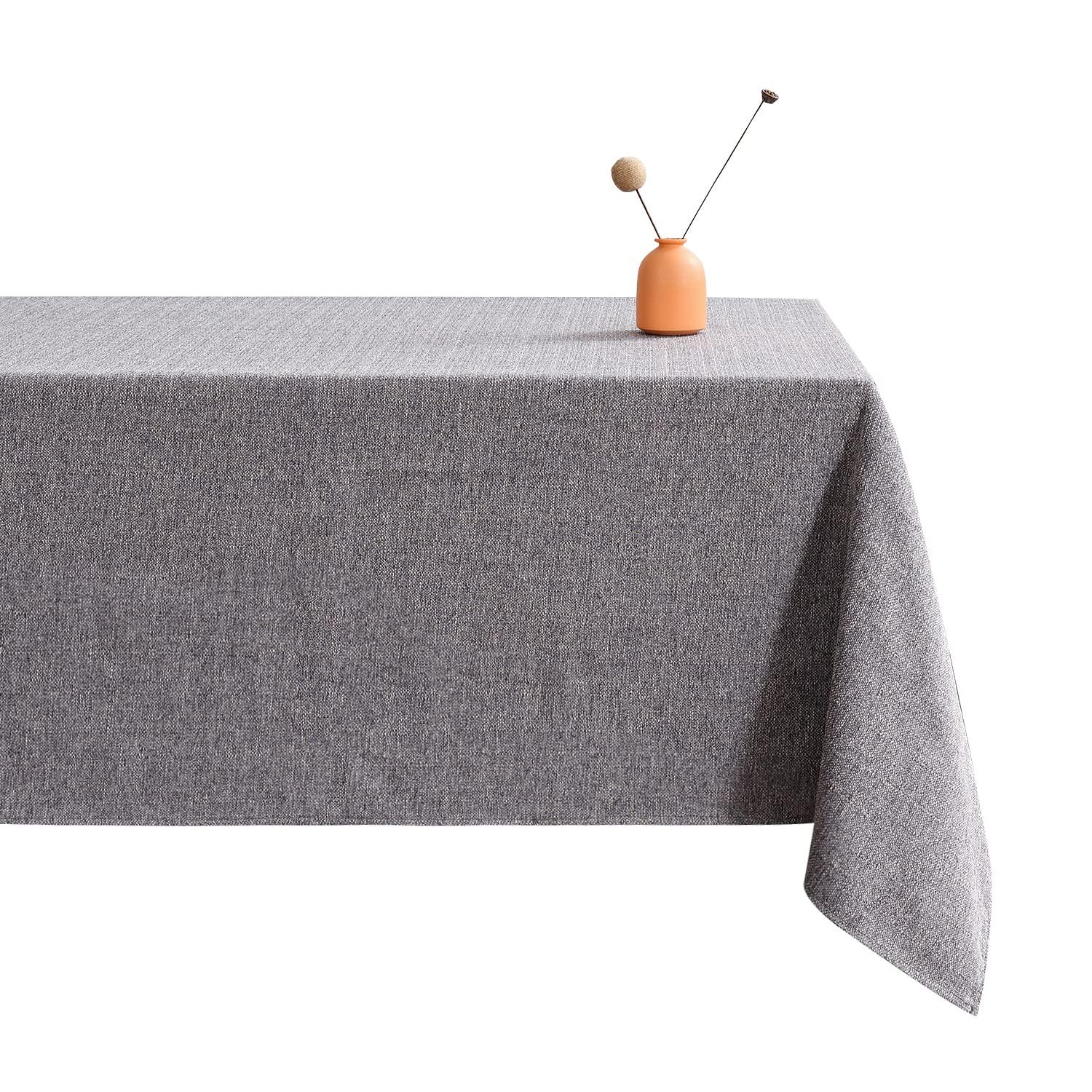 LUOLUO Rectangular Tablecloth Waterproof Thick Faux Linen Wrinkle Resistant Table Cover for Dining Kitchen Home Restaurant (Grey, 140 x 240cm) 0