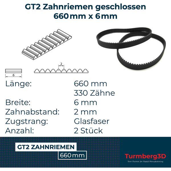 GT2 Closed Timing Belt 6 mm Wide, 2 pieces each (660mm) 1
