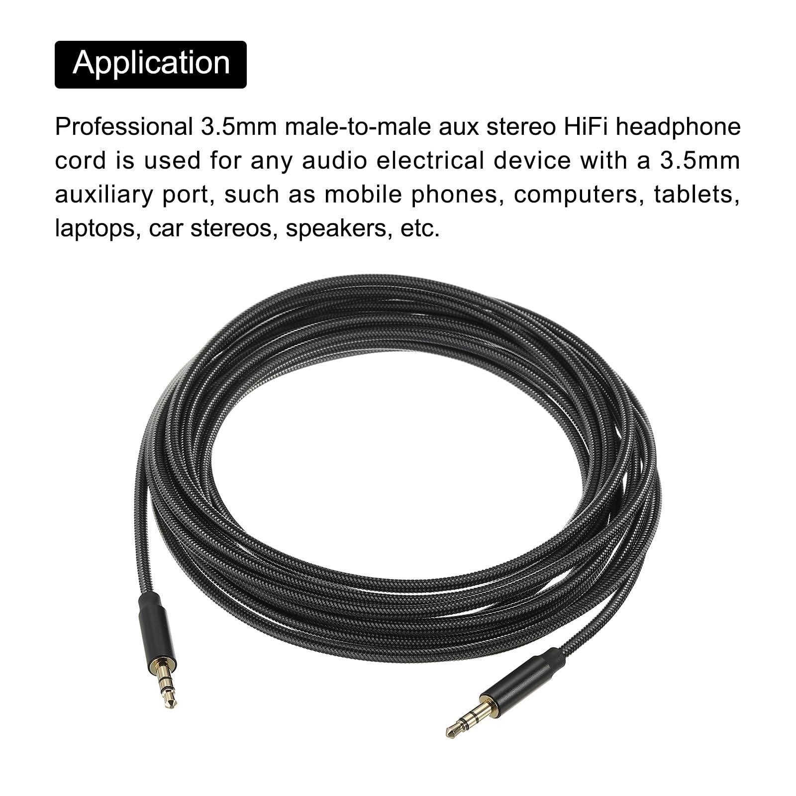 sourcing map 3.5mm Aux Cable Male to Male Auxiliary Audio Cable HiFi Headphone Cord 16ft Nylon Braided for Phone Headphone Speaker Stereo, Black 3